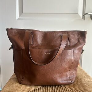 Fossil Rich Brown Leather Tote